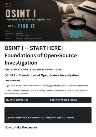 OSINT I — Foundations of Open-Source Investigation course cover